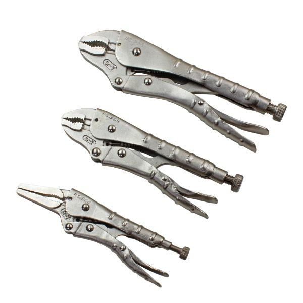 Us Pro 3pc Ribbed Locking Pliers 6-Inch Long Nose, 7-Inch Curved Jaw, 10-Inch Curved Jaw