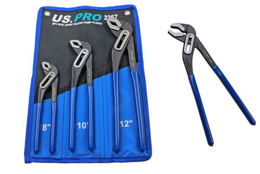 US Pro 3pc Water Pump Pliers Set Box Joint Swan Neck Waterpump Pliers