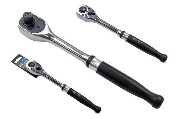 US Pro Industrial 1/2'' drive ratchet handle with a straight, black aluminium handle 90 Teeth