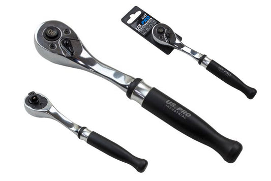 US Pro Industrial 3/8'' drive ratchet handle with a Curved, black aluminium handle 90 Teeth