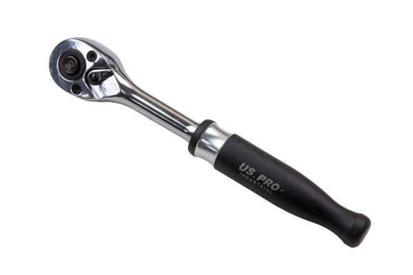 US Pro Industrial 1/4'' drive ratchet handle with a straight, black aluminium handle 90 Teeth