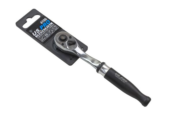 US Pro Industrial 1/4'' drive ratchet handle with a Curved, black aluminium handle 90 Teeth