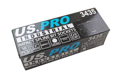 10pc 1/2'' Dr Impact Spline Bit Sockets Set M4 to M18 Us Pro Industrial Bits S2