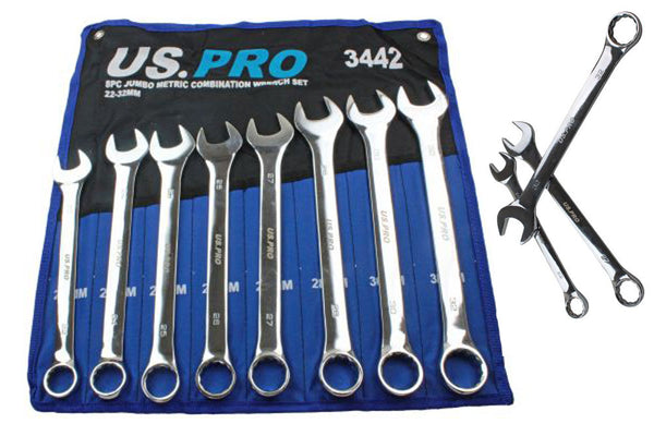 Jumbo Spanners 8pc Long Reach Combination Wrench Spanner Set 22mm - 32mm US Pro