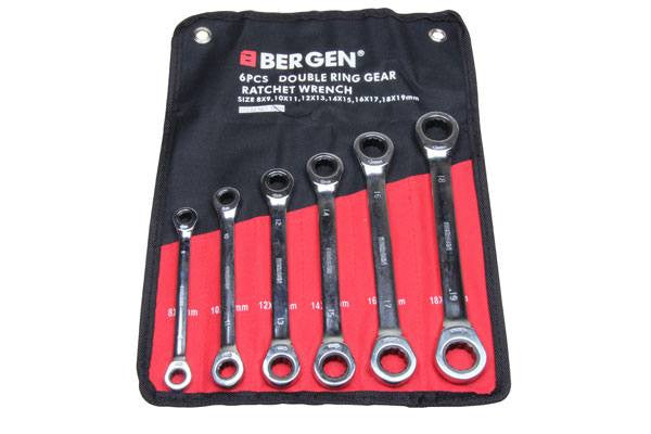 BERGEN 6pc Double Ratchet Ring Spanner Set 8-19mm Wrenches B1894