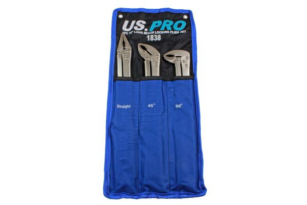 US PRO 3pc 15'' Flat & Curved Jaw Long Reach Locking Mole Grip Pliers