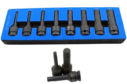 8pc 1/2'' Dr SAE Imperial AF Hex Allen Key Impact Bit Set 78mm 1/4 to 3/4 Foam