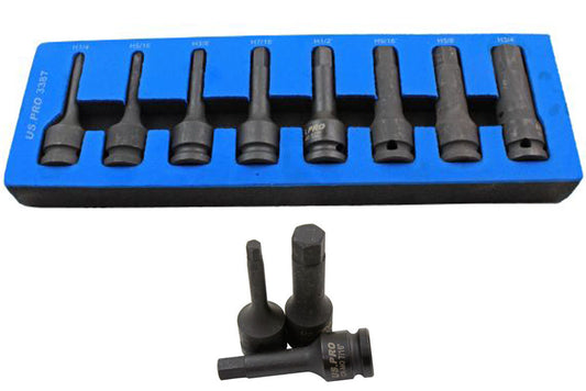 8pc 1/2'' Dr SAE Imperial AF Hex Allen Key Impact Bit Set 78mm 1/4 to 3/4 Foam