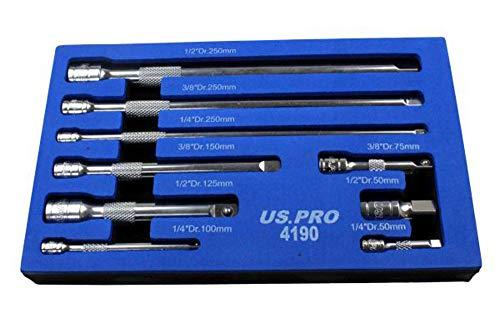 US PRO 9pc 1/4''-3/8''-1/2'' Dr Extension Bar Set 4190