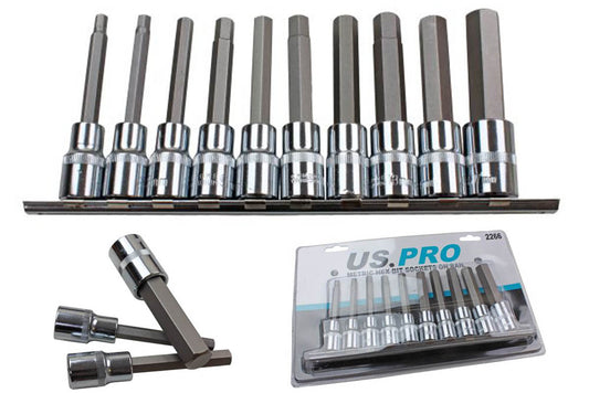 US Pro 1/2 Long Hex Bit Sockets Set Allen 100mm 6 7 8 9 10 11 12 13 14 17mm