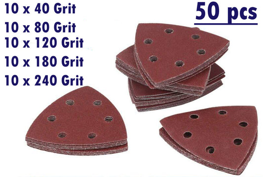 50pc Sanding Triangle Pads Delta Mouse 90mm Sheets 40 80 120 180 240 Grit