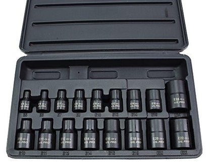 Us Pro 17PC 3/8'' 1/2'' DR IMPACT E-TORX EXTERNAL SOCKETS FEMALE B1357
