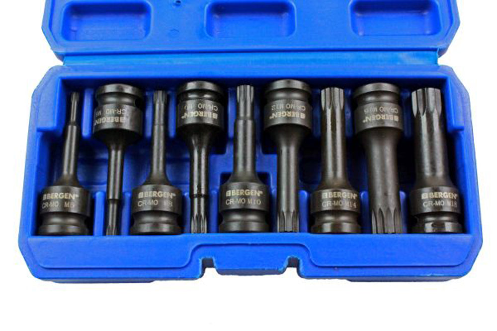 9pc 1/2''Dr Impact Spline Socket Bit Set Triple Square M5 to M18