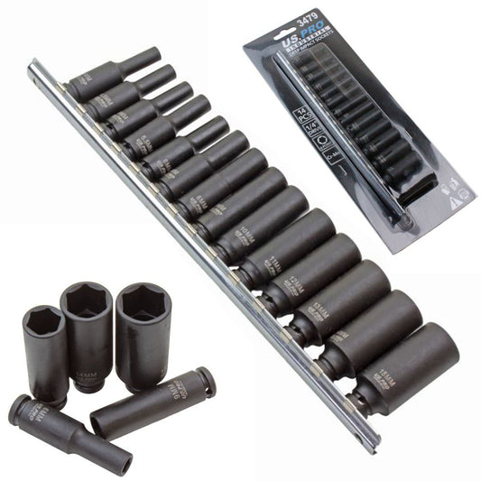14pc 1/4 Deep Impact Sockets 4-15mm On Storage Rail 6 point US PRO Industrial
