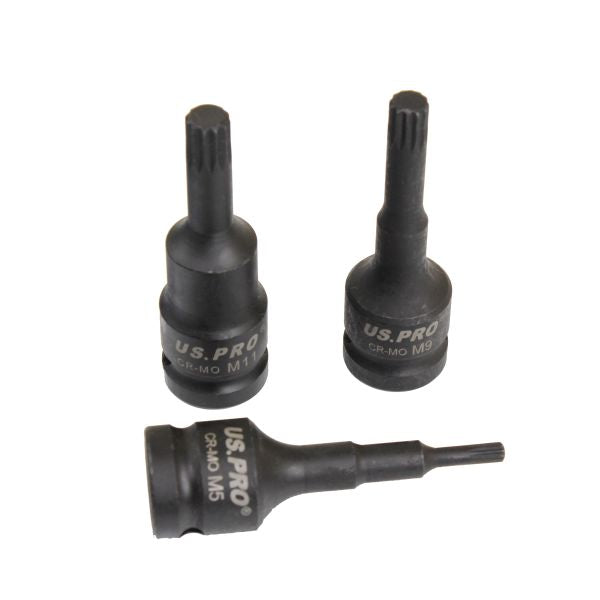Impact Spline Bit Sockets 10pc 1/2 Inch Drive Triple Square Socket M5 - M18