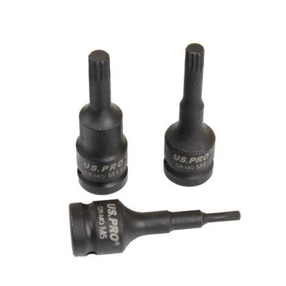 Impact Spline Bit Sockets 10pc 1/2 Inch Drive Triple Square Socket M5 - M18