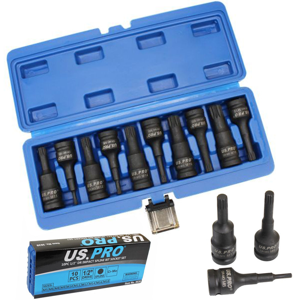 Impact Spline Bit Sockets 10pc 1/2 Inch Drive Triple Square Socket M5 - M18