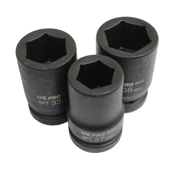 US Pro 1'' Inch Deep Impact Socket Set 24 27 29 30 32 33 36 38mm HGV 6 point Long