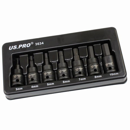 US Pro 7pc Impact HEX Bit Socket Set 3/8'' Drive H3 - H10 S2 Bits