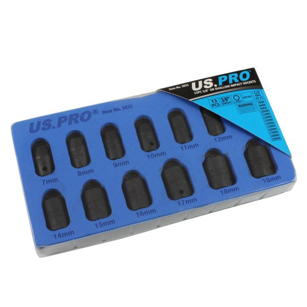 US Pro 13pc 3/8''Dr Shallow Impact Sockets 7-19mm in EVA foam tray