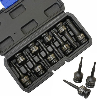 US PRO INDUSTRIAL 9pc 1/2'' dr Impact Torx Star Bit Sockets, Socket Set
