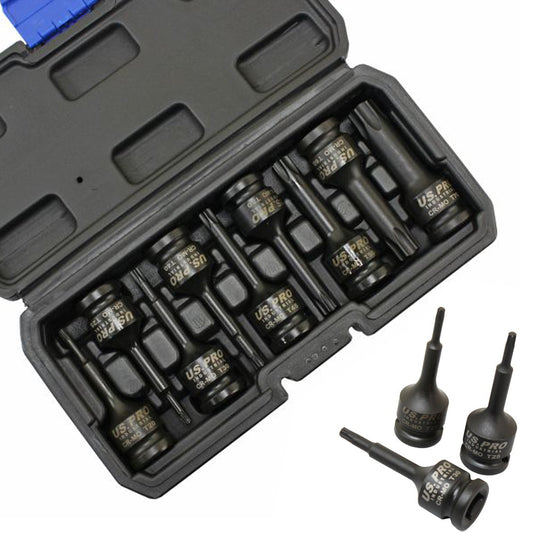 US PRO INDUSTRIAL 9pc 1/2'' dr Impact Torx Star Bit Sockets, Socket Set