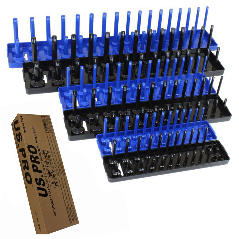 6pc Socket Rail Tray Rack Metric SAE 1/2'' 3/8'' 1/4''  Storage Organiser Imperial