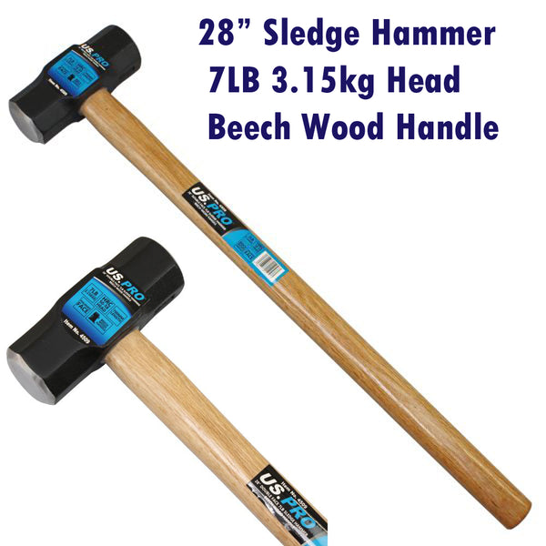 US Pro 28'' 7lb Sledge Hammer 3.15kg Double Face Beech Wood Handle Lump