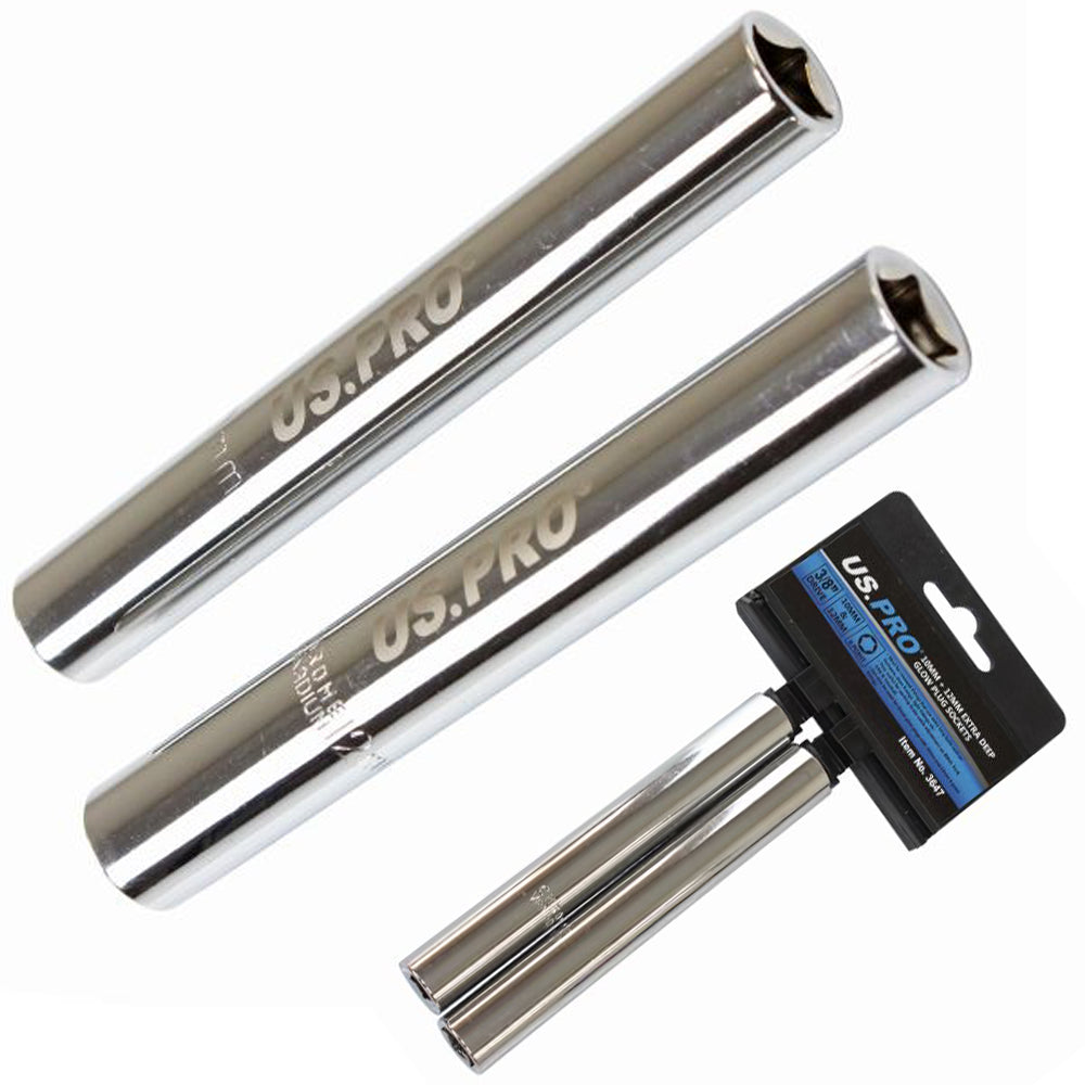 US Pro 2pc Extra Deep Long Glow Plug Sockets Set 10mm and 12mm 3/8'' Drive