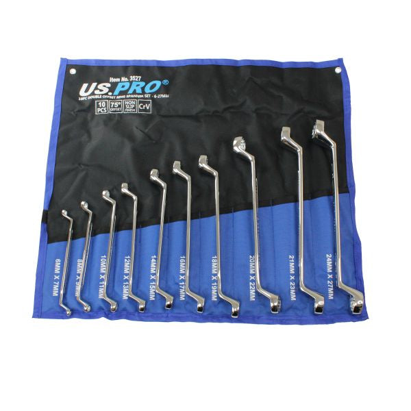 US Pro 10pc Offset Ring Spanners 6-27mm 12 Point Swan Neck Double Box Wrench