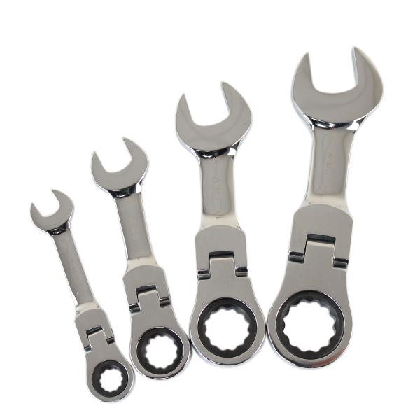 US PRO 12pc Metric Stubby Flexible Ratchet Spanner Wrench Set 8-19mm Ring Gear