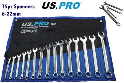 US Pro 14pc METRIC COMBINATION SPANNER SET 6mm to 26mm wrench in roll