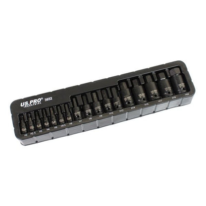 US PRO INDUSTRIAL 17pc IMPACT HEX Bit Socket Set Mixed Drive 2mm - 22mm