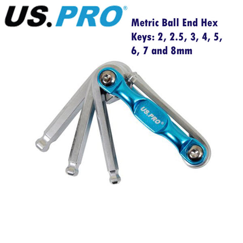 US Pro 8pc Folding Metric Ball End Hex Key Set Allen Foldable Pocket