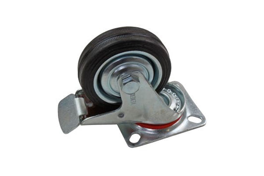 4 x Industrial 75mm Swivel Castors With Brake Rubber Wheel