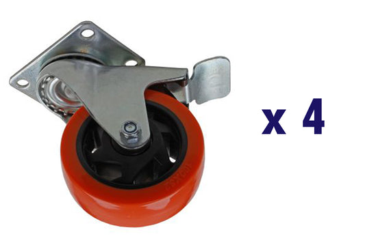 100mm Swivel Castors With Brake Rubber Wheel, Double Ball Bearing