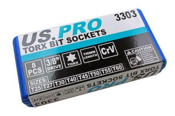 US Pro Long 8pc 3/8 Torx TRX-Star BIT SOCKET SET T25-60 B3303