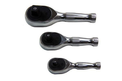 1/4'' 3/8'' 1/2'' 3pc Stubby Ratchet Handle Set Short  Wrench Sockets US Pro