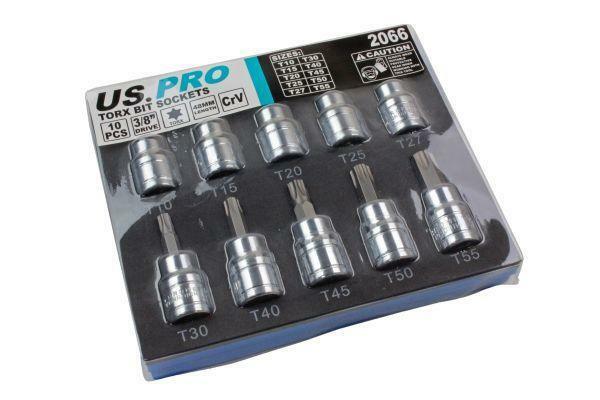 US PRO 10Pc 3/8 Drive 48mm Long S2 Torx Socket Set T10 - T55 B2066