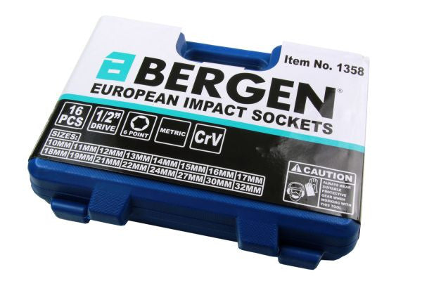 Bergen 16pc 1/2'' Dr 6-Point 10-32mm Deep Impact Socket Set B1358