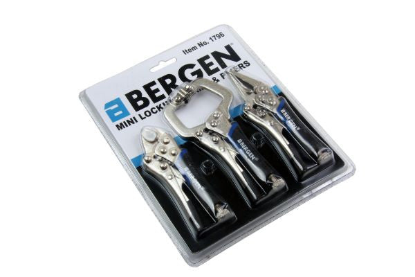 BERGEN 3Pc Mini Vice Locking C Clamp & Pliers with Grips Mole B1796