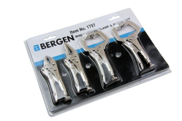 BERGEN 4Pc Welding Mini Vice Locking C Clamps & Pliers Mole Grips B1796