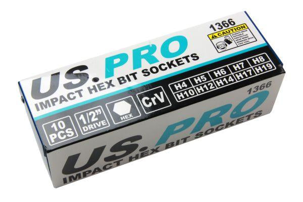 US PRO 10pc IMPACT HEX BIT SOCKET SET 1/2'' Drive 4mm to 19mm allen key B1366