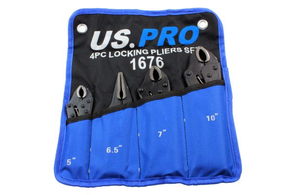 US PRO 4pc LOCKING PLIERS SET Mole Grips, Long Nose, Curved Jaw B1676
