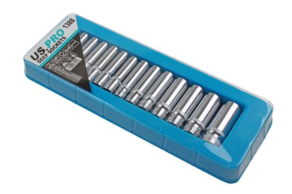 US Pro 13PC 1/4" DR DEEP SOCKETS 4-14MM Single Hex 6 point