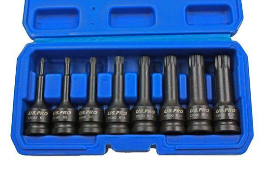 Us Pro by Bergen 8pc 1/2'' Impact spline Socket Bit Set M5-M18 Bits Cr-Mo 80mm length B1401