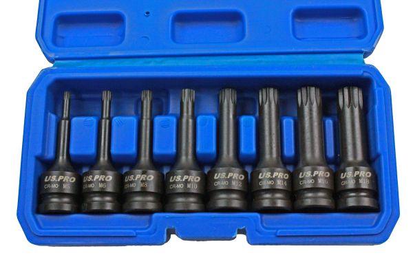 Us Pro by Bergen 8pc 1/2'' Impact spline Socket Bit Set M5-M18 Bits Cr-Mo 80mm length B1401