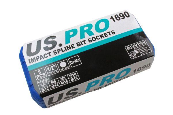 Us Pro by Bergen 8pc 1/2'' Impact spline Socket Bit Set M5-M18 Bits Cr-Mo 80mm length B1401
