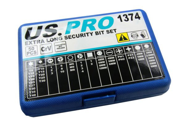 US PRO 50pc Hex Extra Long Security Bit Set Torx Allen Spline B1374