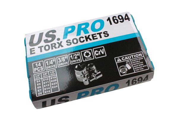 US PRO 14PC TRX-STAR E-torx SOCKETS 1/4", 3/8", 1/2" DRIVE B1694
